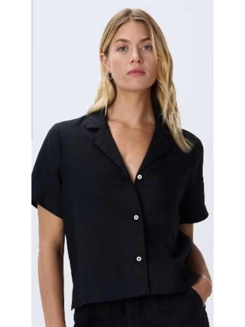 Quince 100% European Linen Short Sleeve Shirt, Black, Women Size XL